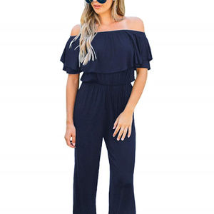 Off-Shoulder Banded Waist Jersey Jumpsuit
